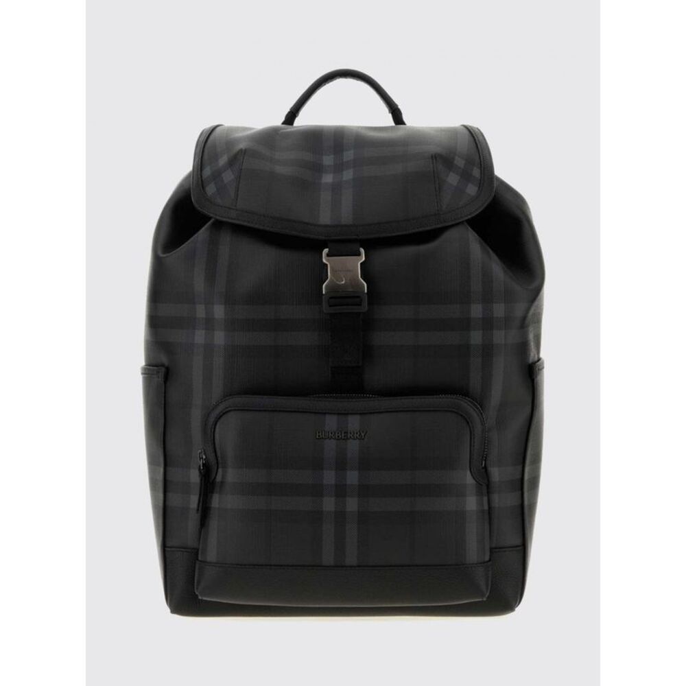 Burberry Men Burberry Check Pattern Coated Cotton Backpack With Flap Closure
